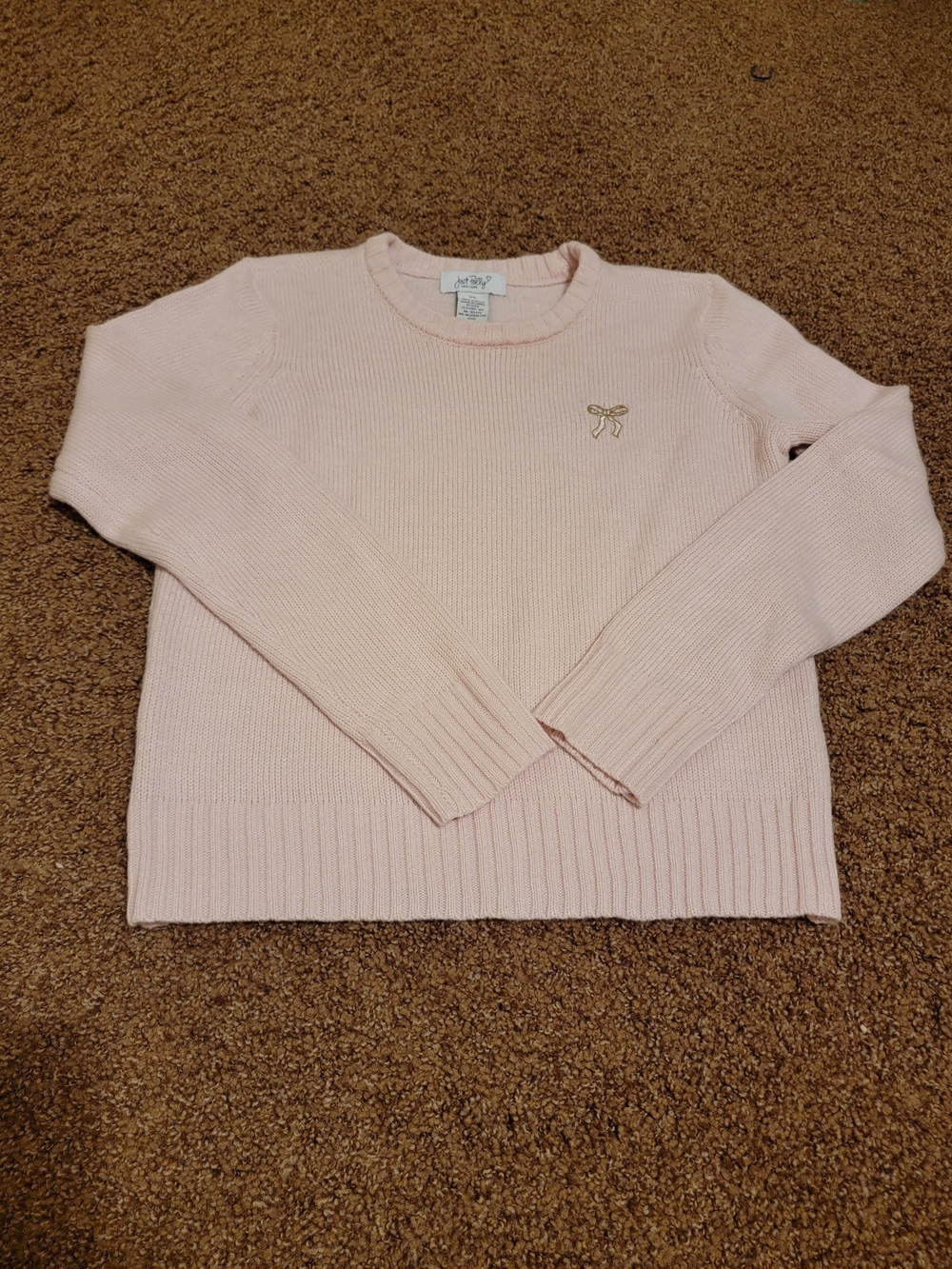 Womens' Pale Pink Crewneck Sweater with Bow Accent